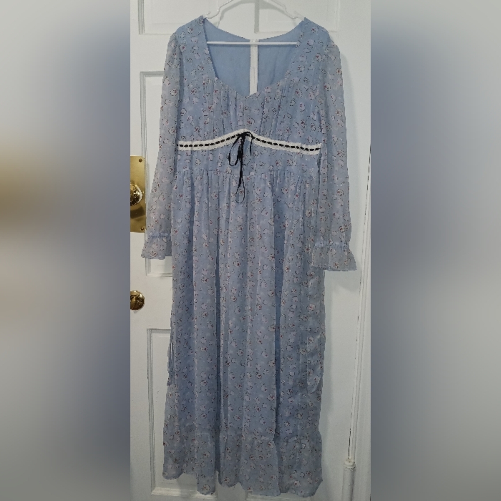 Meadowlark Cottagecore Bridgerton Milk Maid Fairy Dress, Sky Blue NWOT Sz L? - Picture 2 of 13